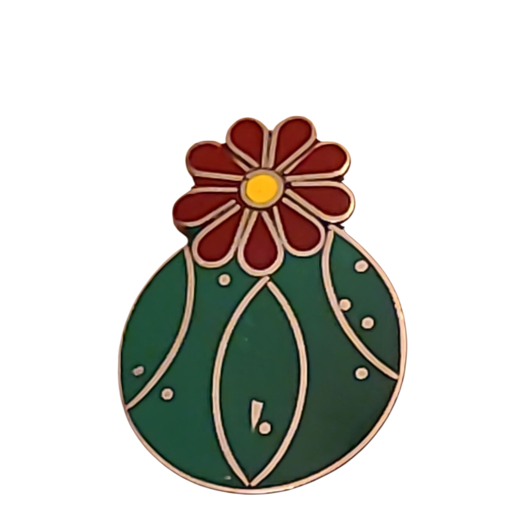 Alpaca Silver Enamel Barrel Cactus Vintage Brooch/Pin